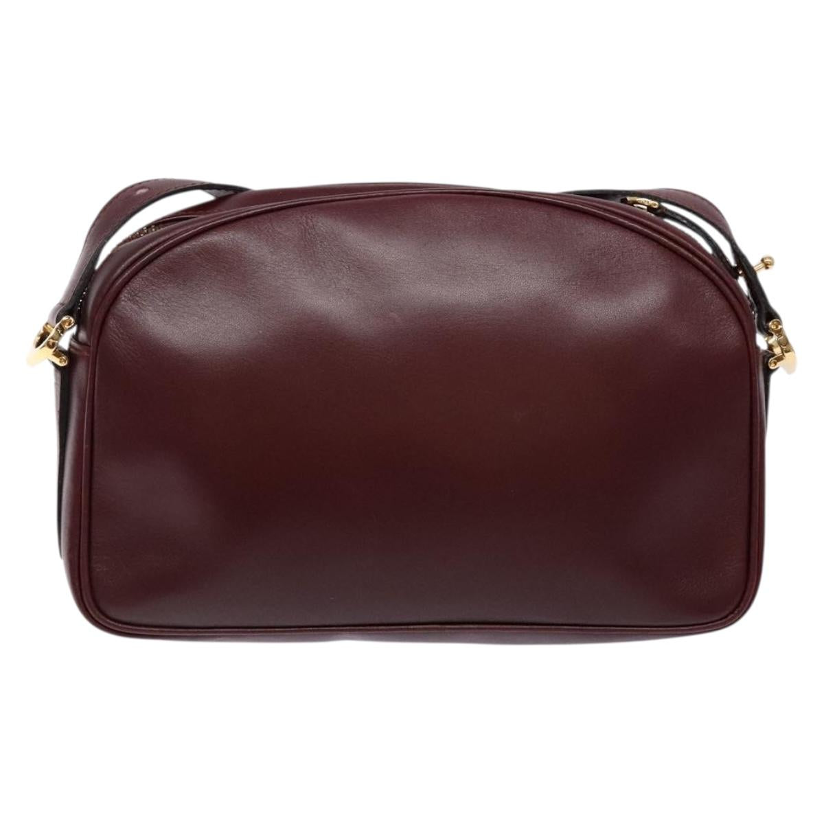 CARTIER Shoulder Bag Leather Bordeaux Gold Auth ki5879