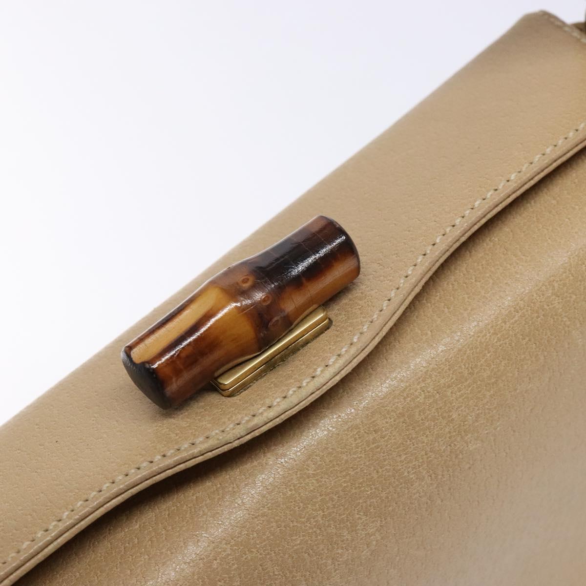 GUCCI Bamboo Hand Bag Leather Beige Gold Auth ki5881