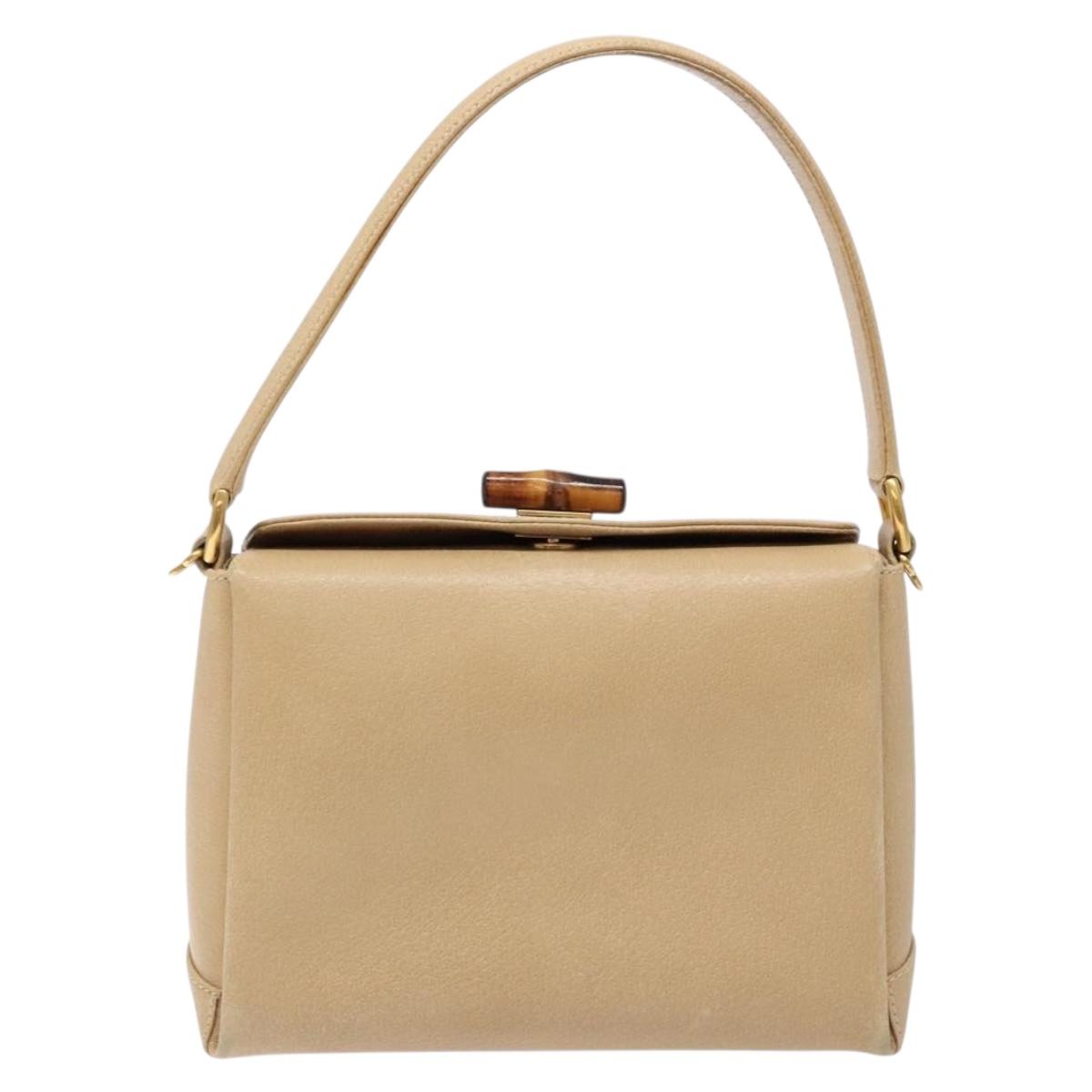 GUCCI Bamboo Hand Bag Leather Beige Gold Auth ki5881