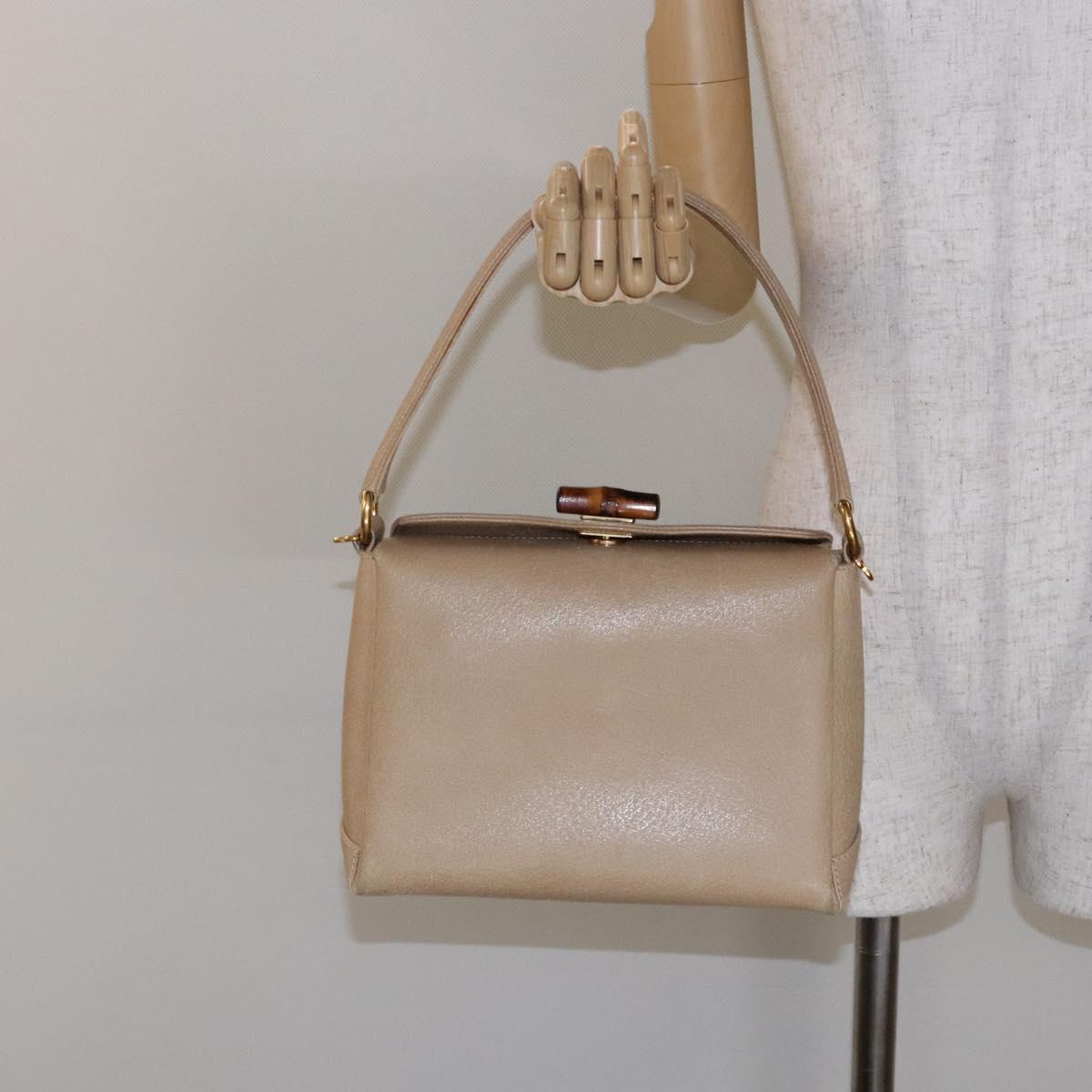 GUCCI Bamboo Hand Bag Leather Beige Gold Auth ki5881