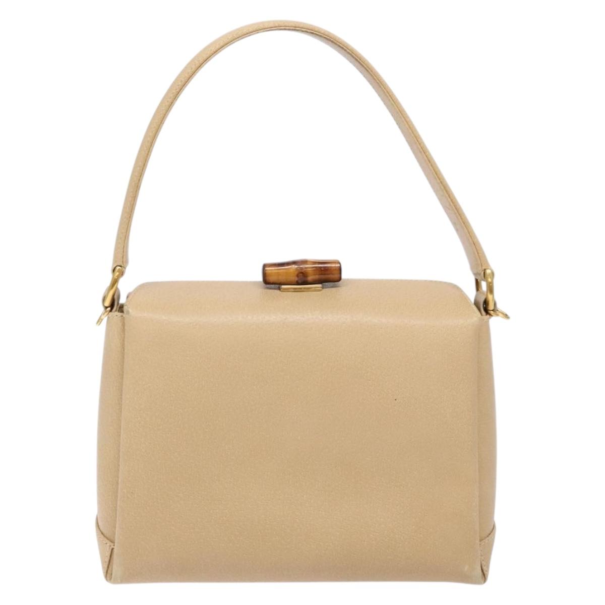 GUCCI Bamboo Hand Bag Leather Beige Gold Auth ki5881