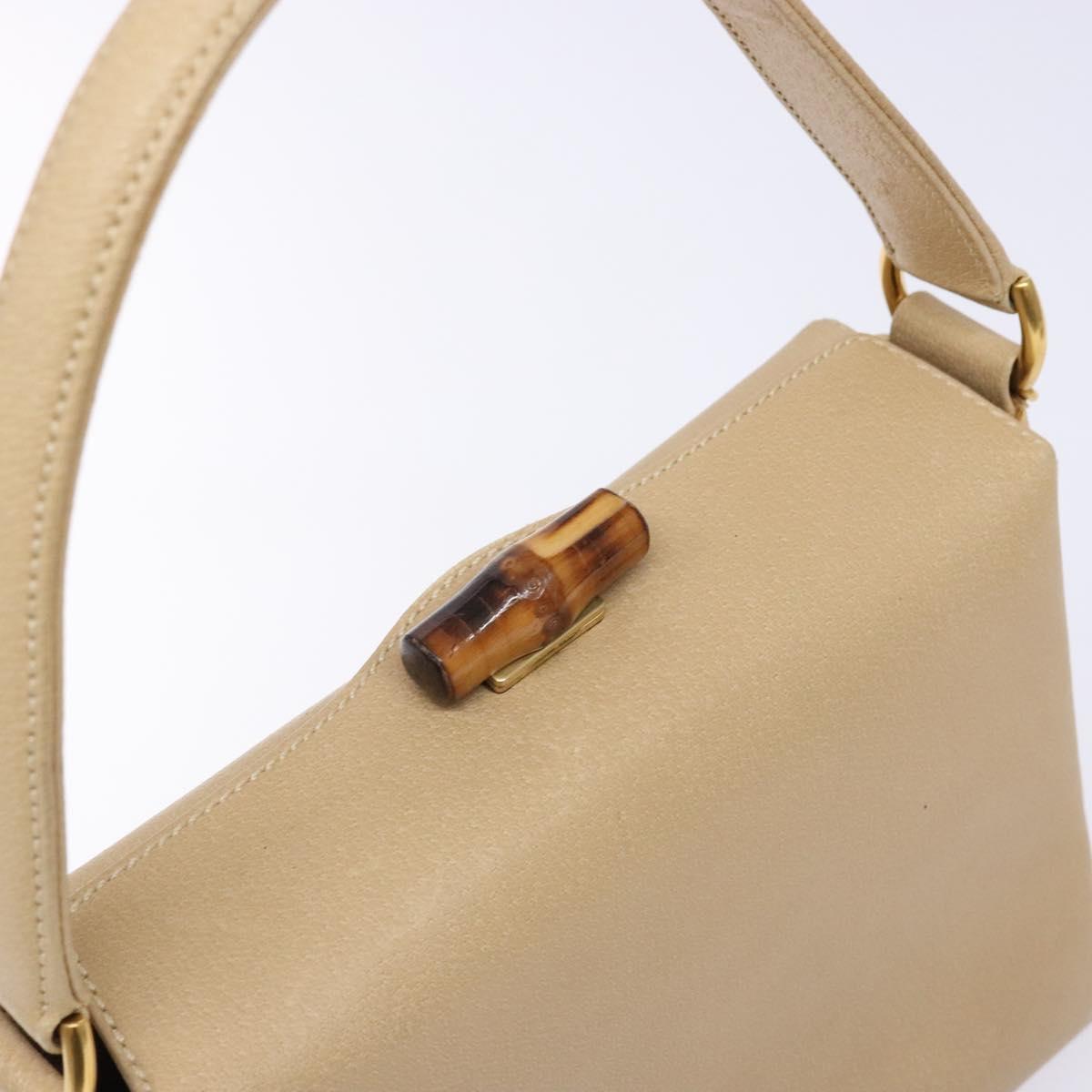 GUCCI Bamboo Hand Bag Leather Beige Gold Auth ki5881