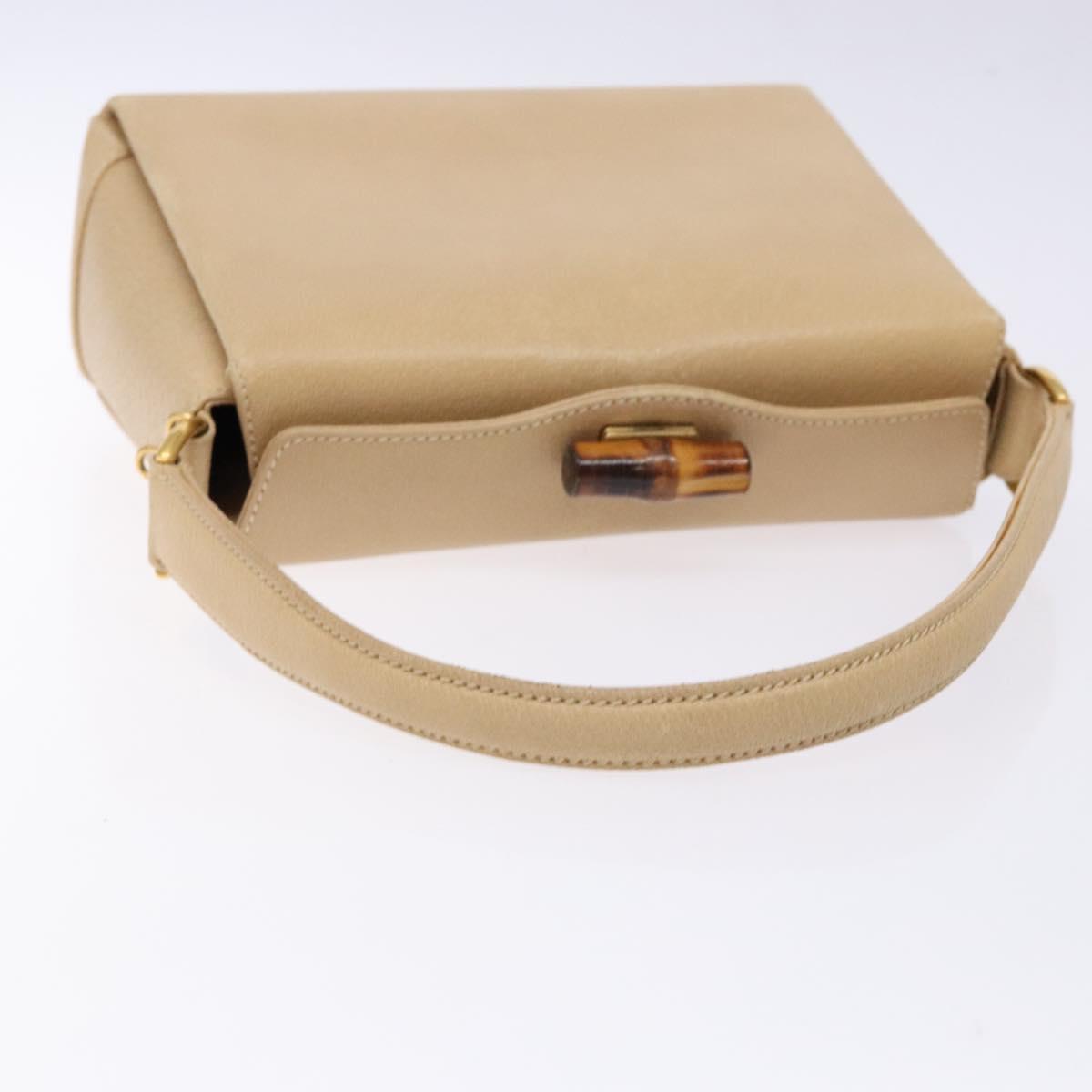 GUCCI Bamboo Hand Bag Leather Beige Gold Auth ki5881