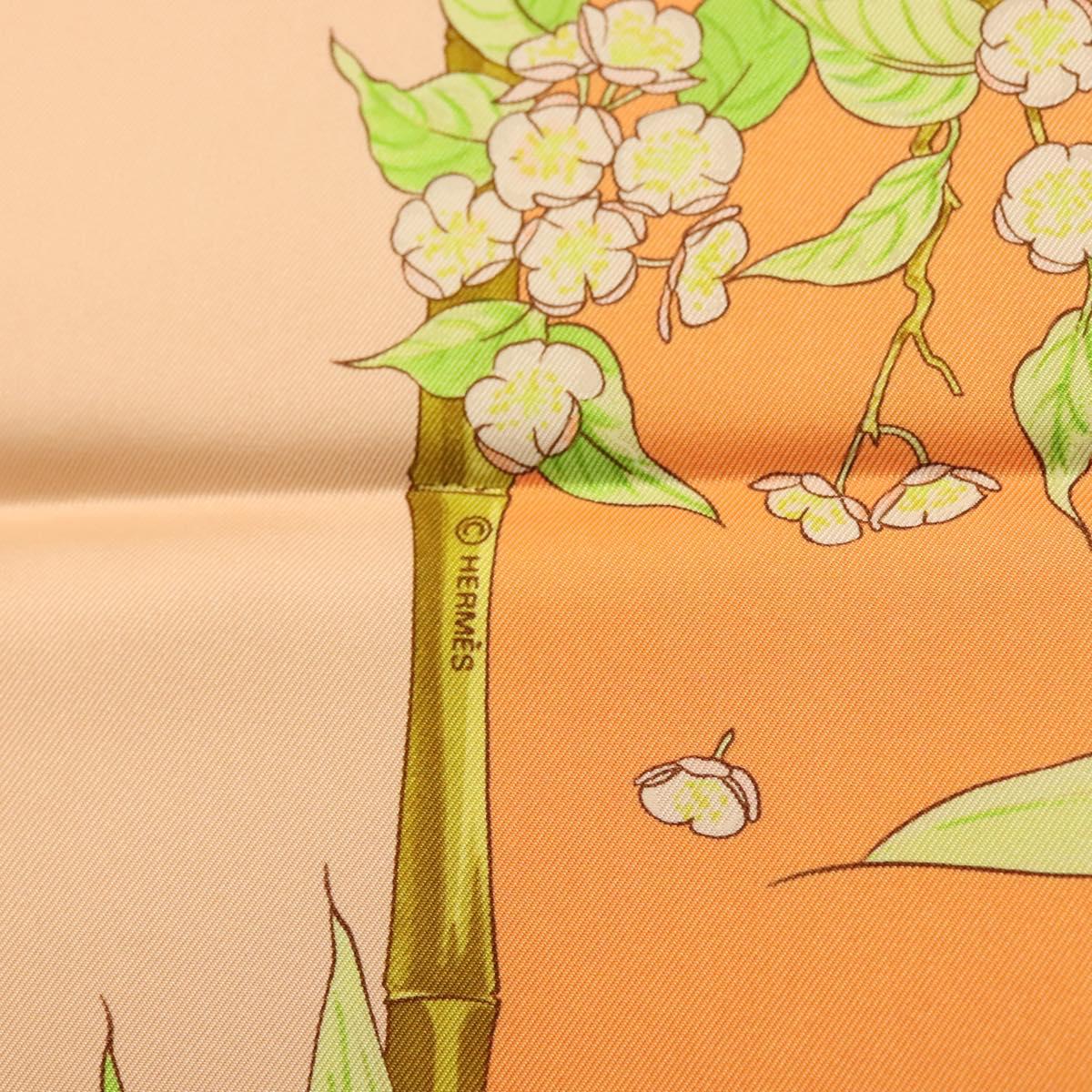 HERMES Carre 90 Scarf ""SERENITE"" Silk Orange Auth ki5883