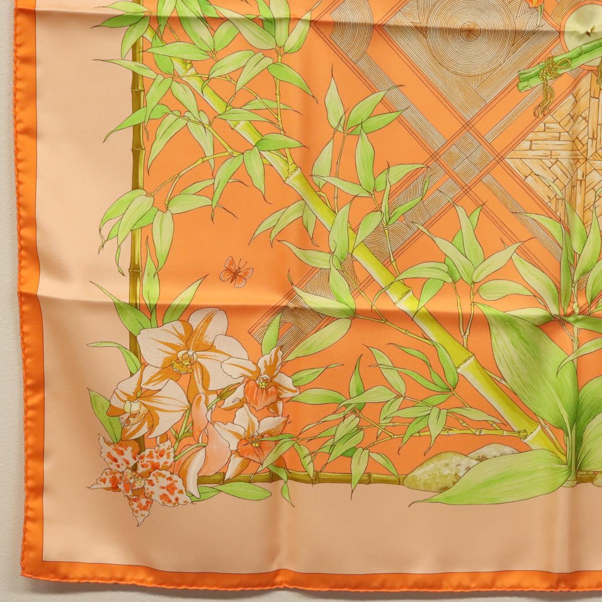 HERMES Carre 90 Scarf ""SERENITE"" Silk Orange Auth ki5883
