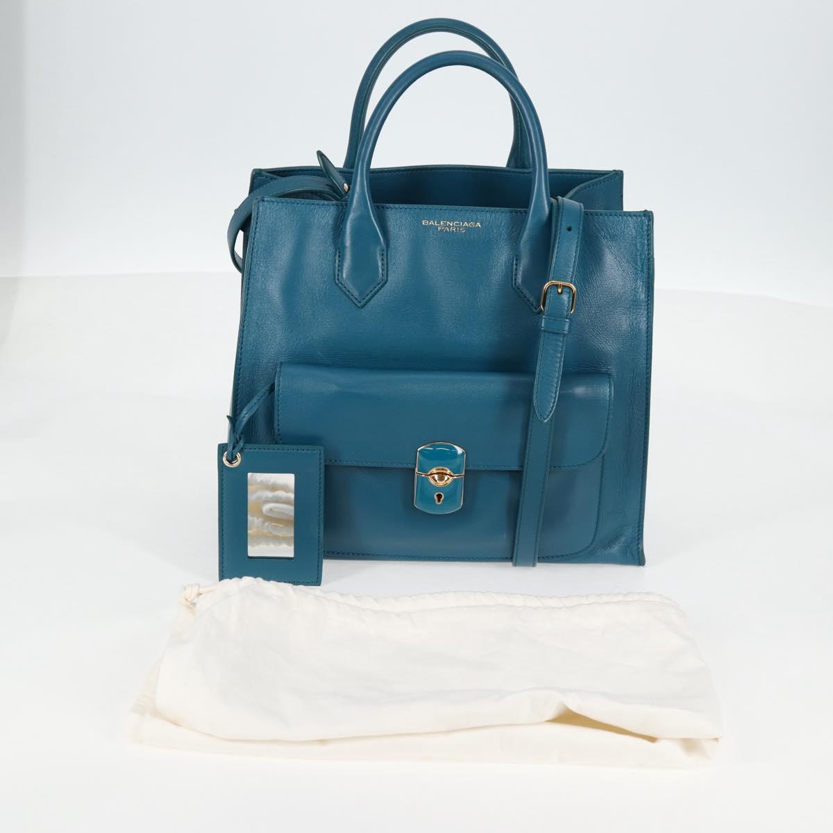 BALENCIAGA Hand Bag Leather 2way Blue Gold 305593 Auth ki5885