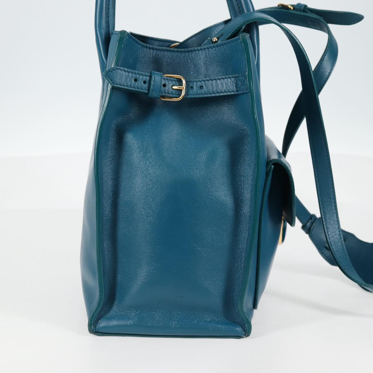 BALENCIAGA Hand Bag Leather 2way Blue Gold 305593 Auth ki5885
