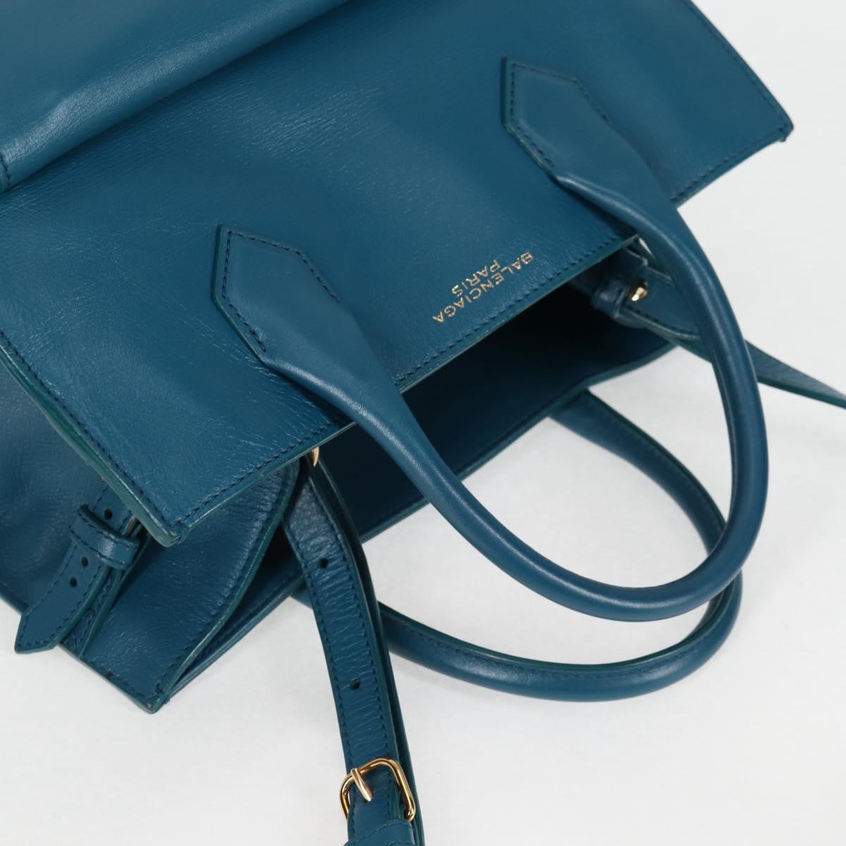 BALENCIAGA Hand Bag Leather 2way Blue Gold 305593 Auth ki5885