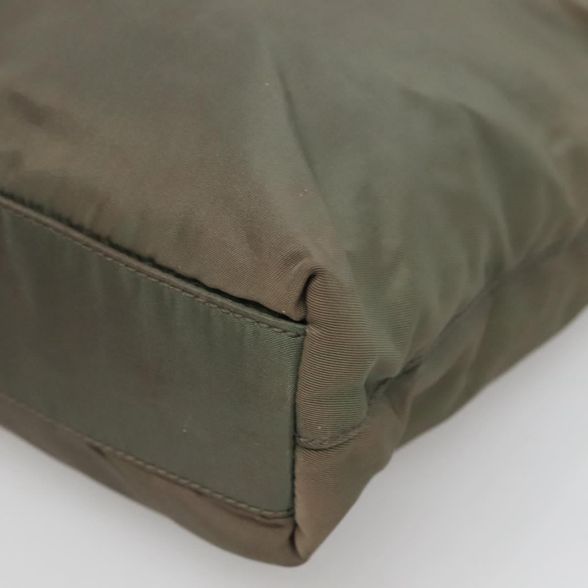 PRADA Tote Bag Nylon Khaki Silver Auth ki5894