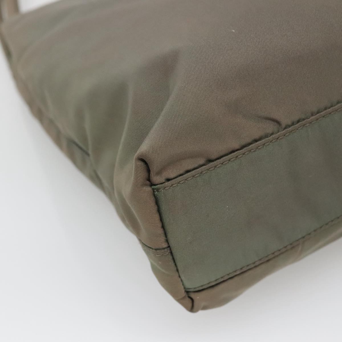 PRADA Tote Bag Nylon Khaki Silver Auth ki5894