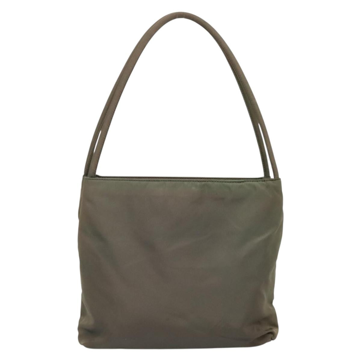 PRADA Tote Bag Nylon Khaki Silver Auth ki5894