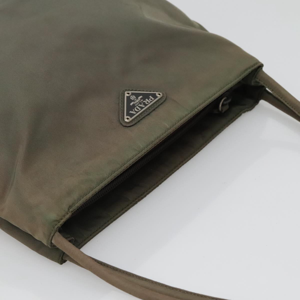 PRADA Tote Bag Nylon Khaki Silver Auth ki5894