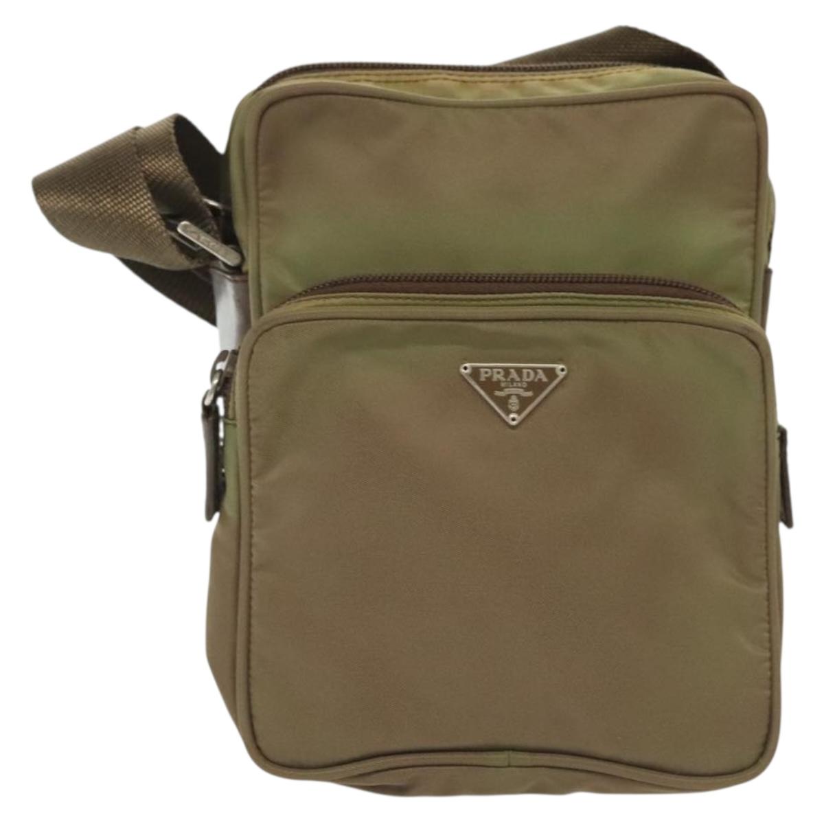 PRADA Shoulder Bag Nylon Khaki Silver Auth ki5896
