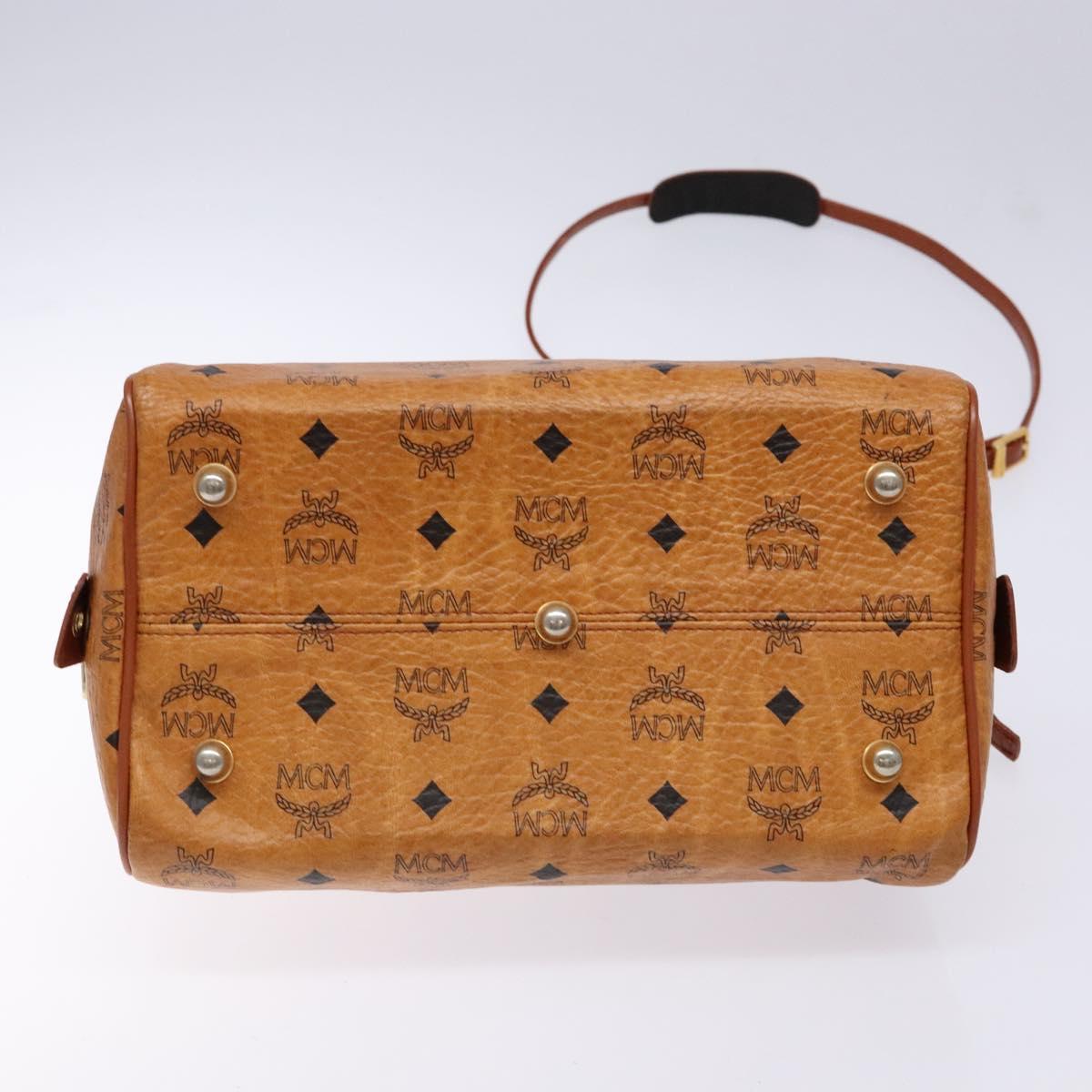 MCM Logogram Vicetos Mini Boston Bag PVC Leather 2way Brown Gold Auth ki5897