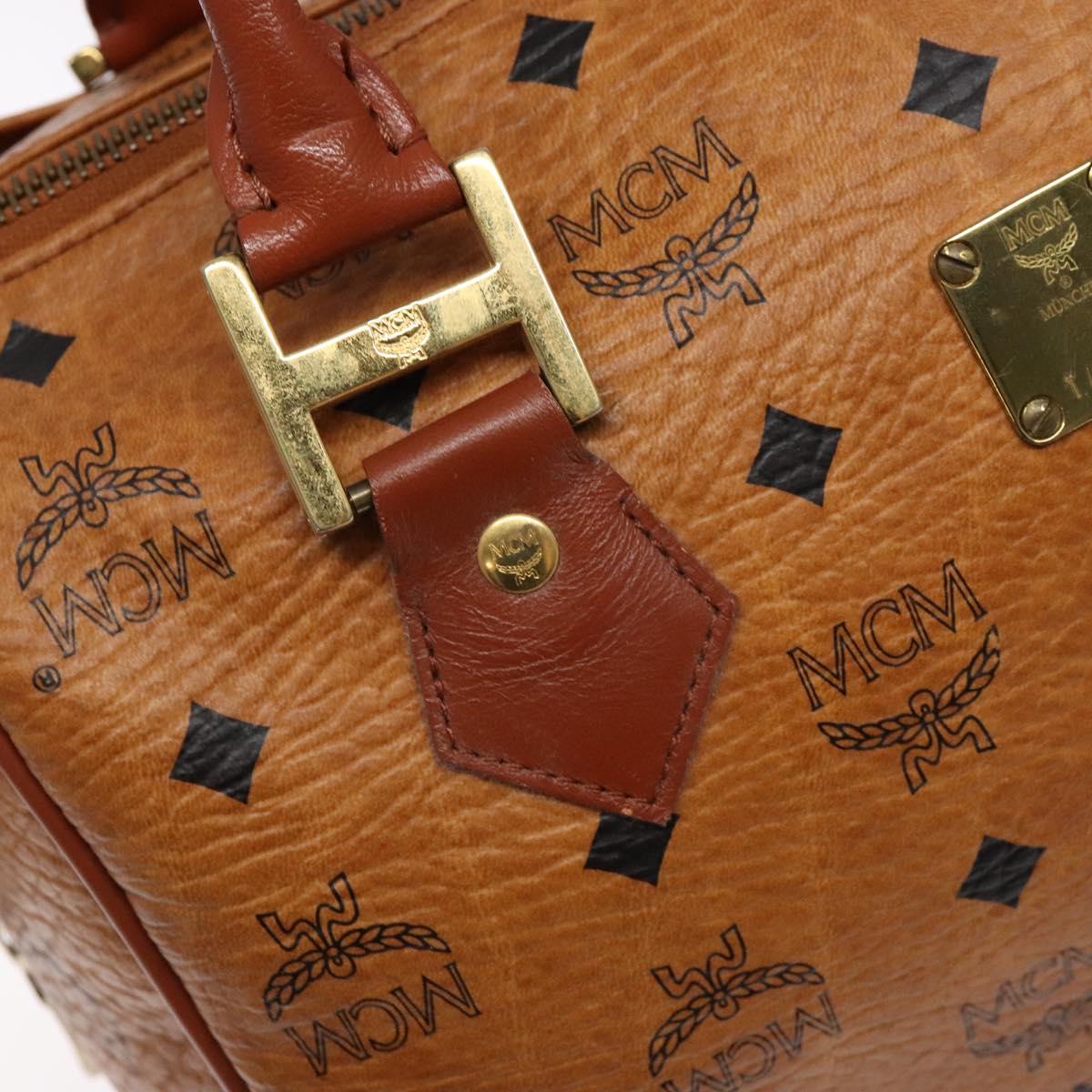 MCM Logogram Vicetos Mini Boston Bag PVC Leather 2way Brown Gold Auth ki5897