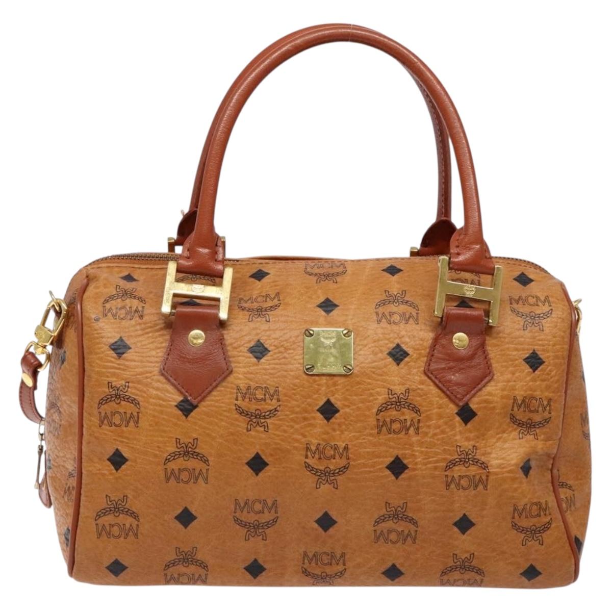 MCM Logogram Vicetos Mini Boston Bag PVC Leather 2way Brown Gold Auth ki5897