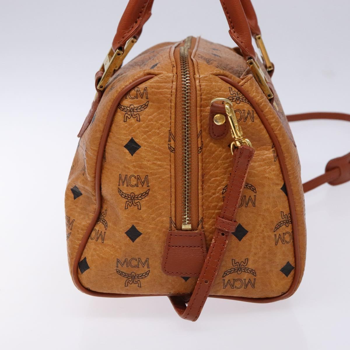 MCM Logogram Vicetos Mini Boston Bag PVC Leather 2way Brown Gold Auth ki5897