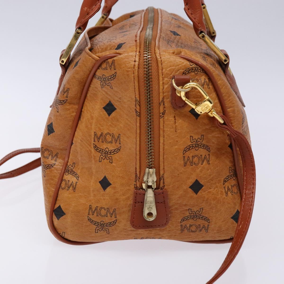 MCM Logogram Vicetos Mini Boston Bag PVC Leather 2way Brown Gold Auth ki5897