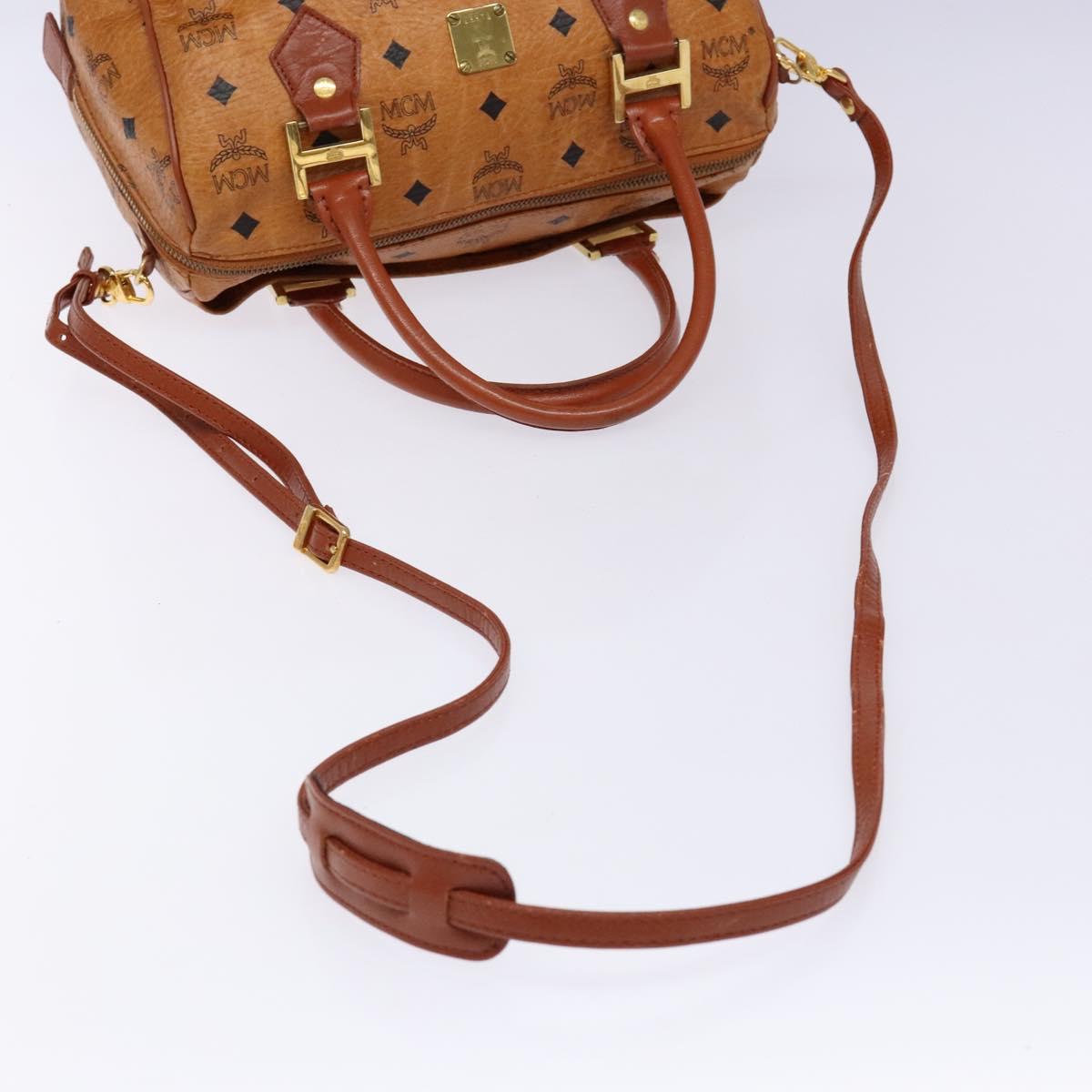 MCM Logogram Vicetos Mini Boston Bag PVC Leather 2way Brown Gold Auth ki5897