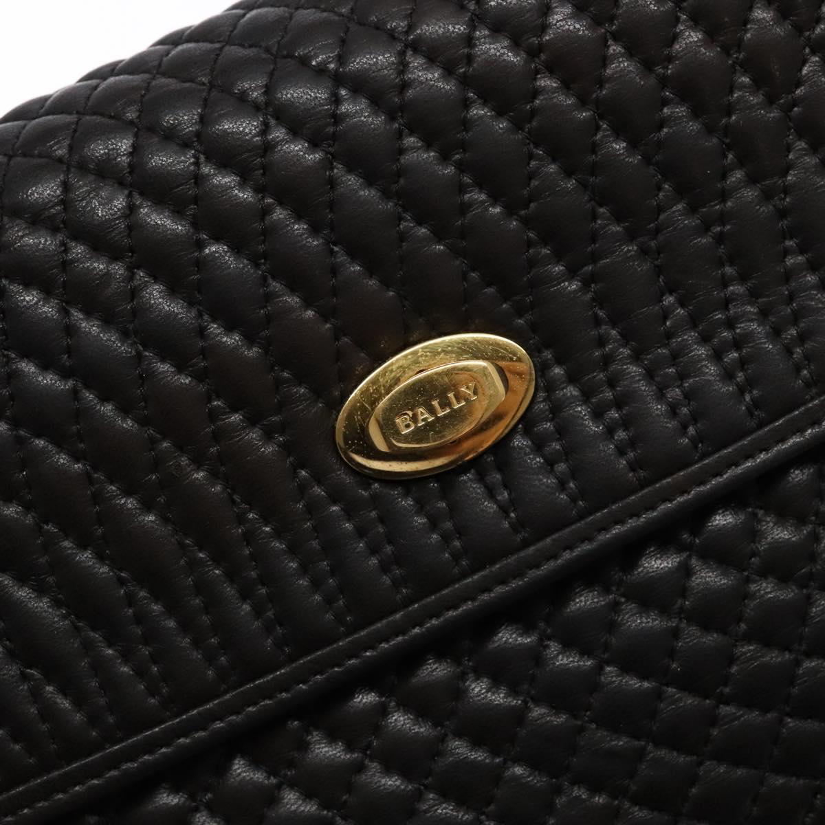 BALLY Matelasse Hand Bag Leather Black Gold Auth ki5898
