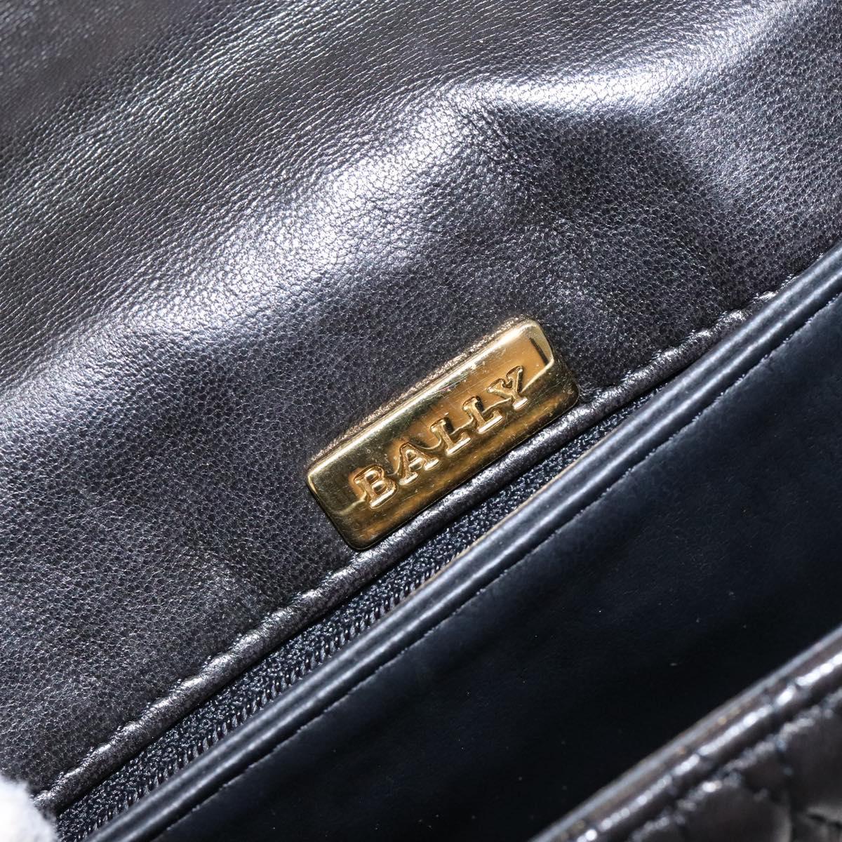 BALLY Matelasse Hand Bag Leather Black Gold Auth ki5898