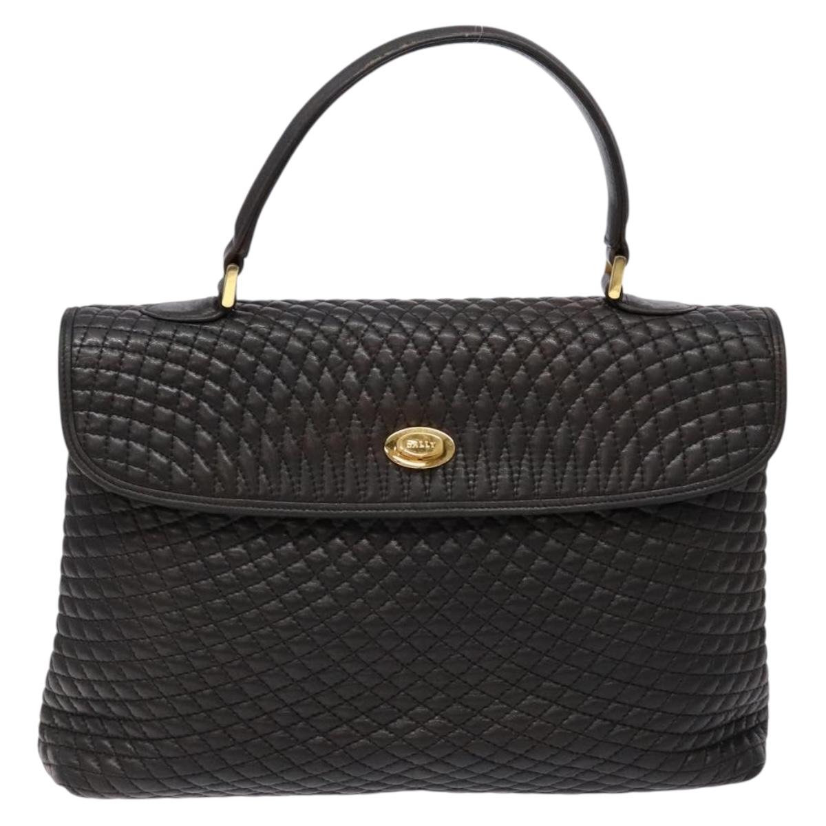 BALLY Matelasse Hand Bag Leather Black Gold Auth ki5898
