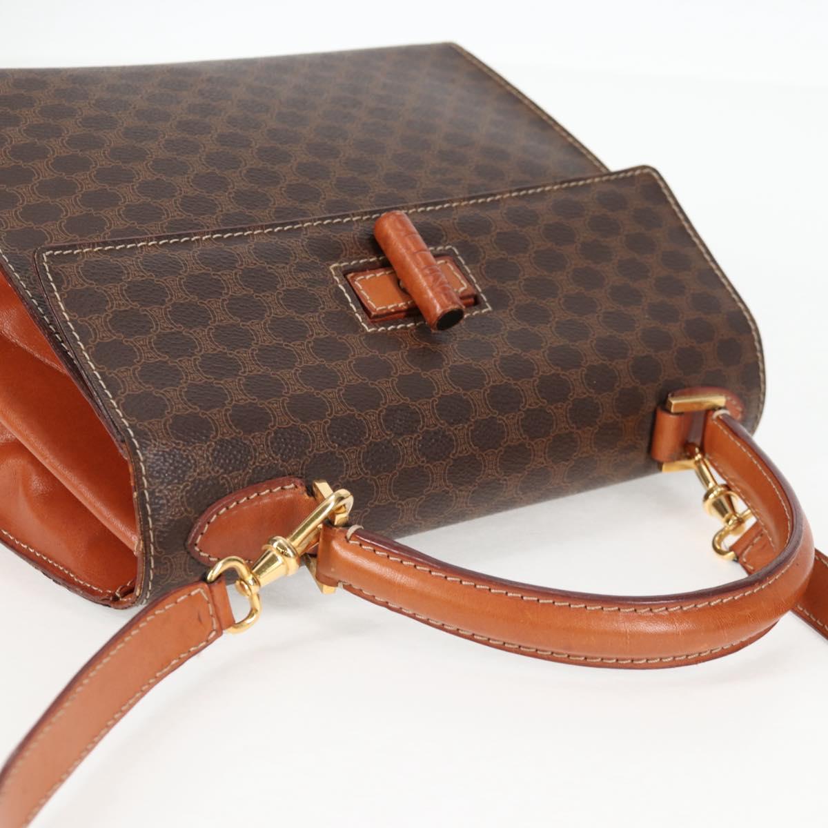 CELINE Macadam Canvas Hand Bag PVC Leather 2way Brown Gold Auth ki5899