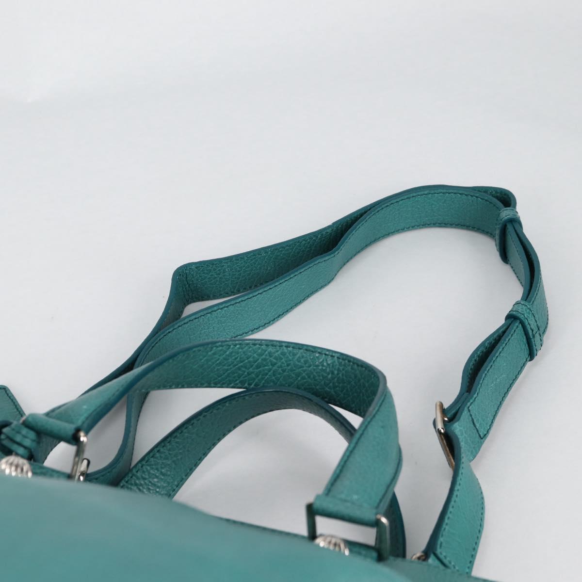 CELINE Hand Bag Leather 2way Turquoise Blue Silver Auth ki5907V