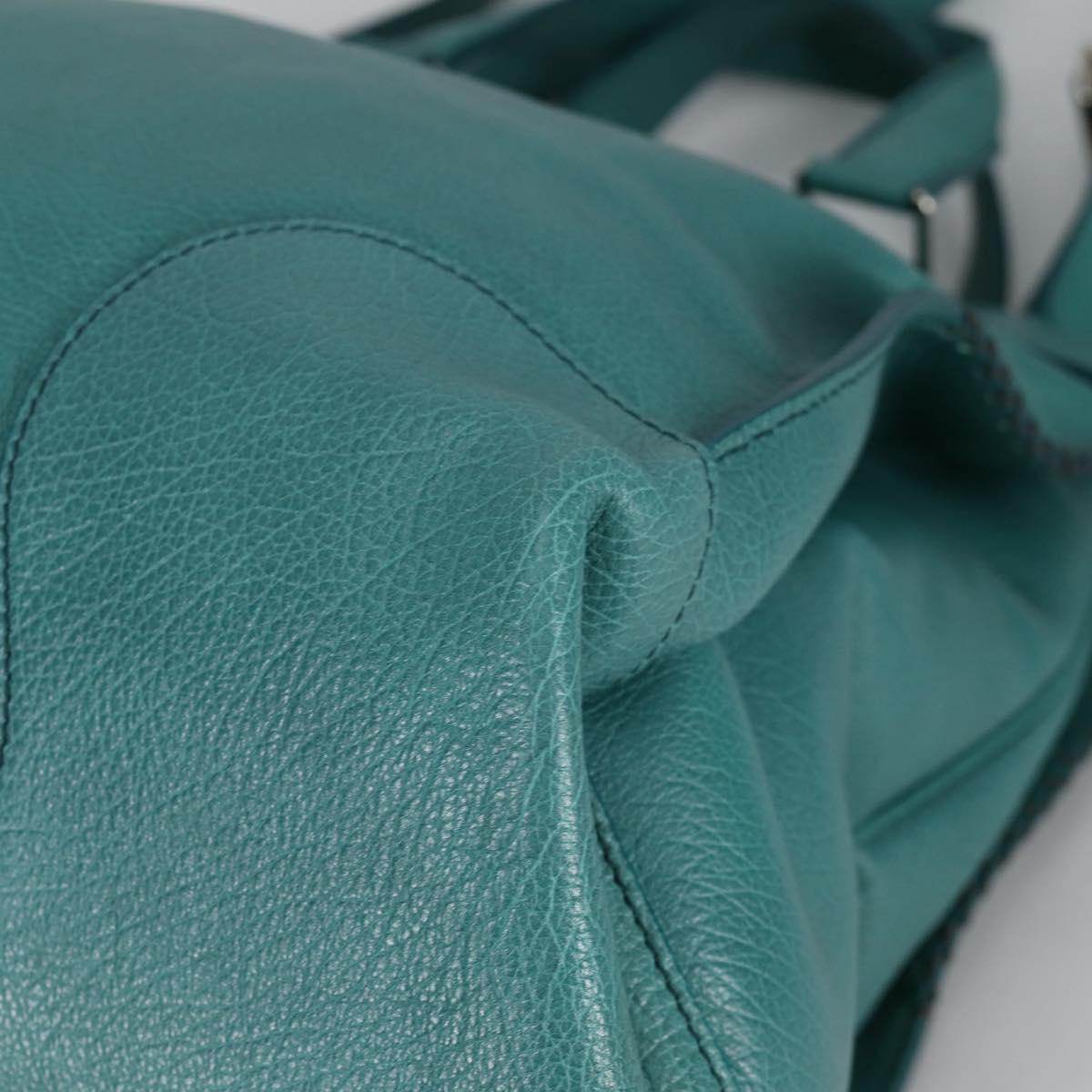 CELINE Hand Bag Leather 2way Turquoise Blue Silver Auth ki5907V