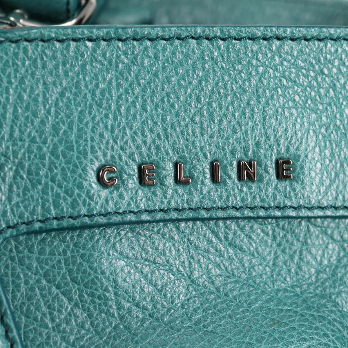 CELINE Hand Bag Leather 2way Turquoise Blue Silver Auth ki5907V