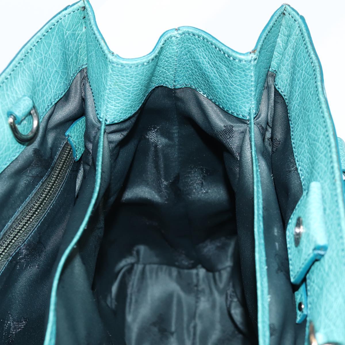CELINE Hand Bag Leather 2way Turquoise Blue Silver Auth ki5907V