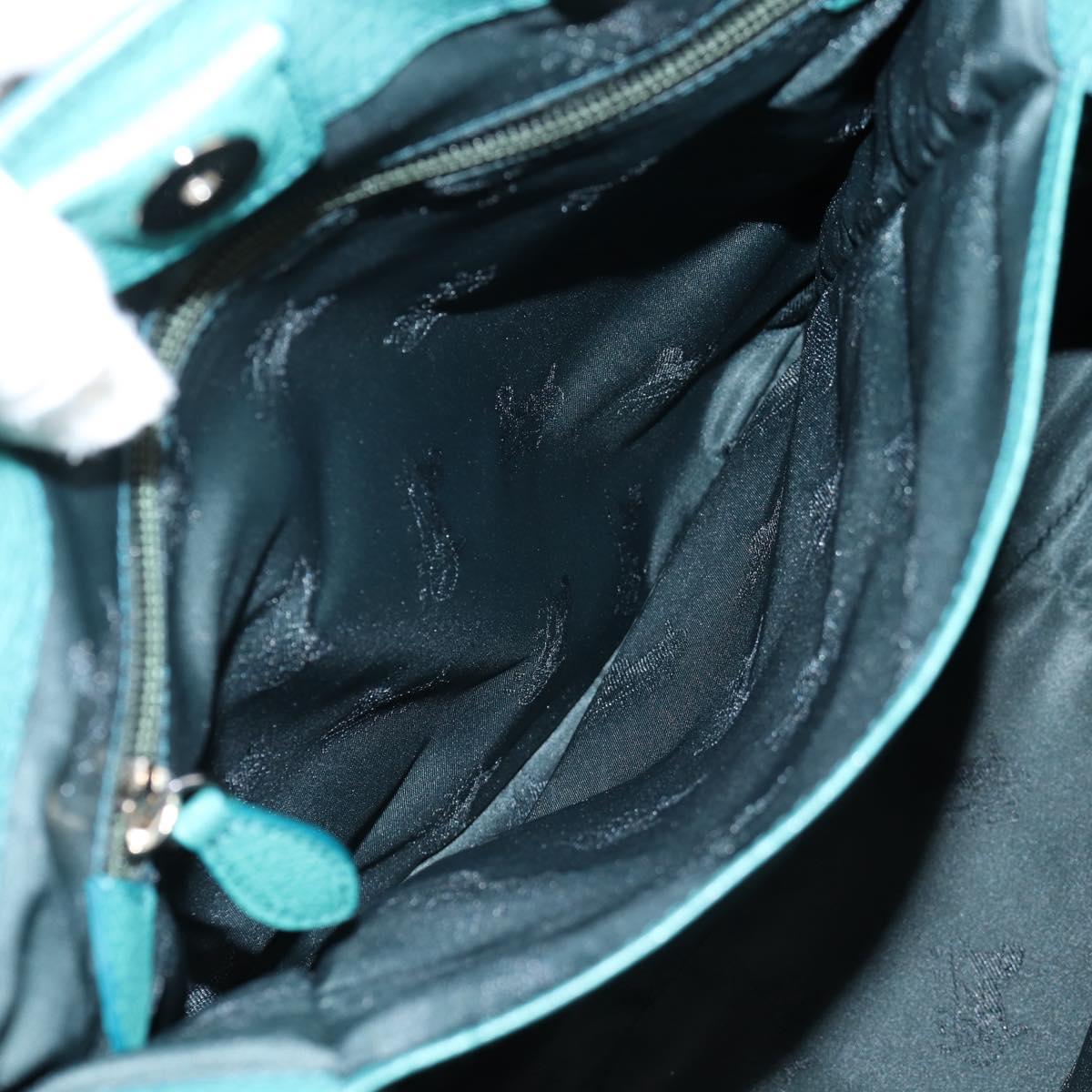 CELINE Hand Bag Leather 2way Turquoise Blue Silver Auth ki5907V