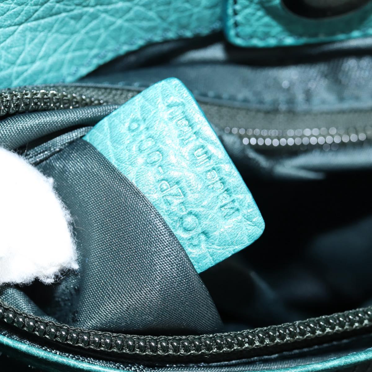 CELINE Hand Bag Leather 2way Turquoise Blue Silver Auth ki5907V