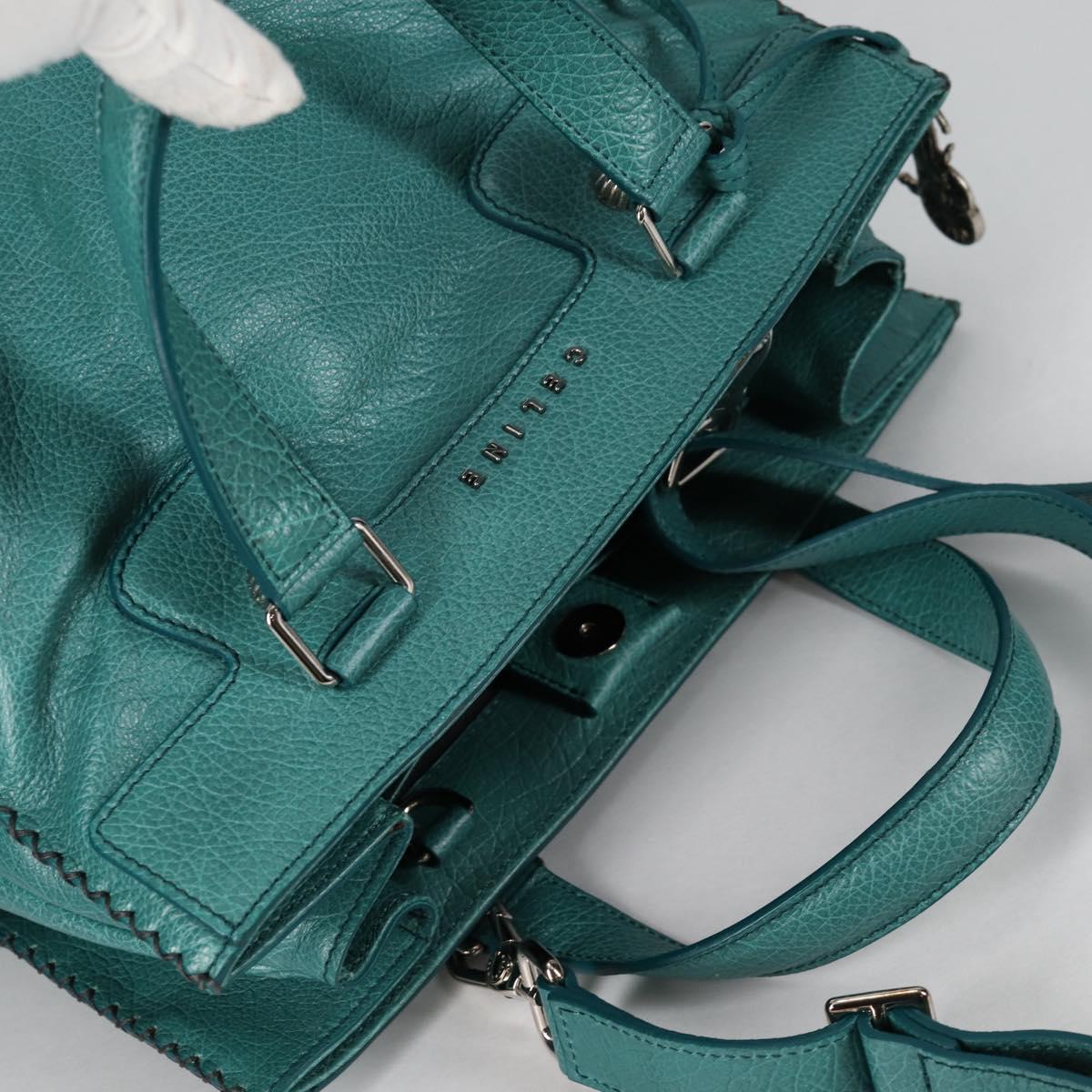 CELINE Hand Bag Leather 2way Turquoise Blue Silver Auth ki5907V