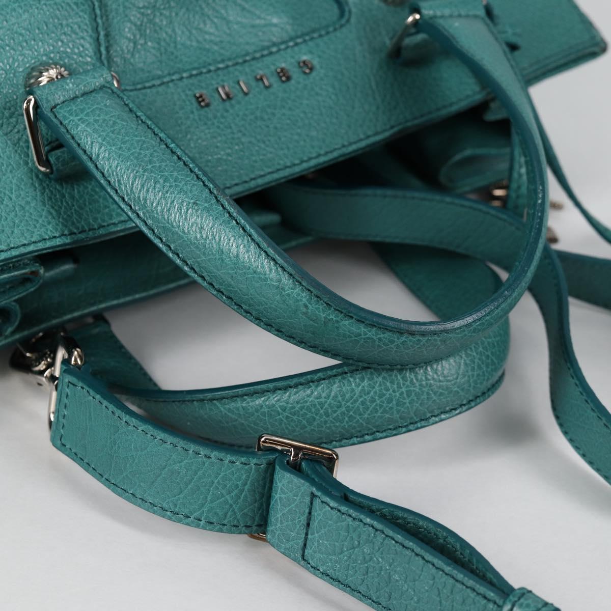 CELINE Hand Bag Leather 2way Turquoise Blue Silver Auth ki5907V