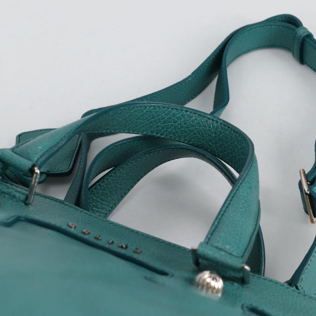 CELINE Hand Bag Leather 2way Turquoise Blue Silver Auth ki5907V