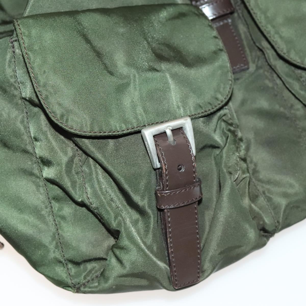 PRADA Backpack Nylon Khaki Silver Auth ki5908
