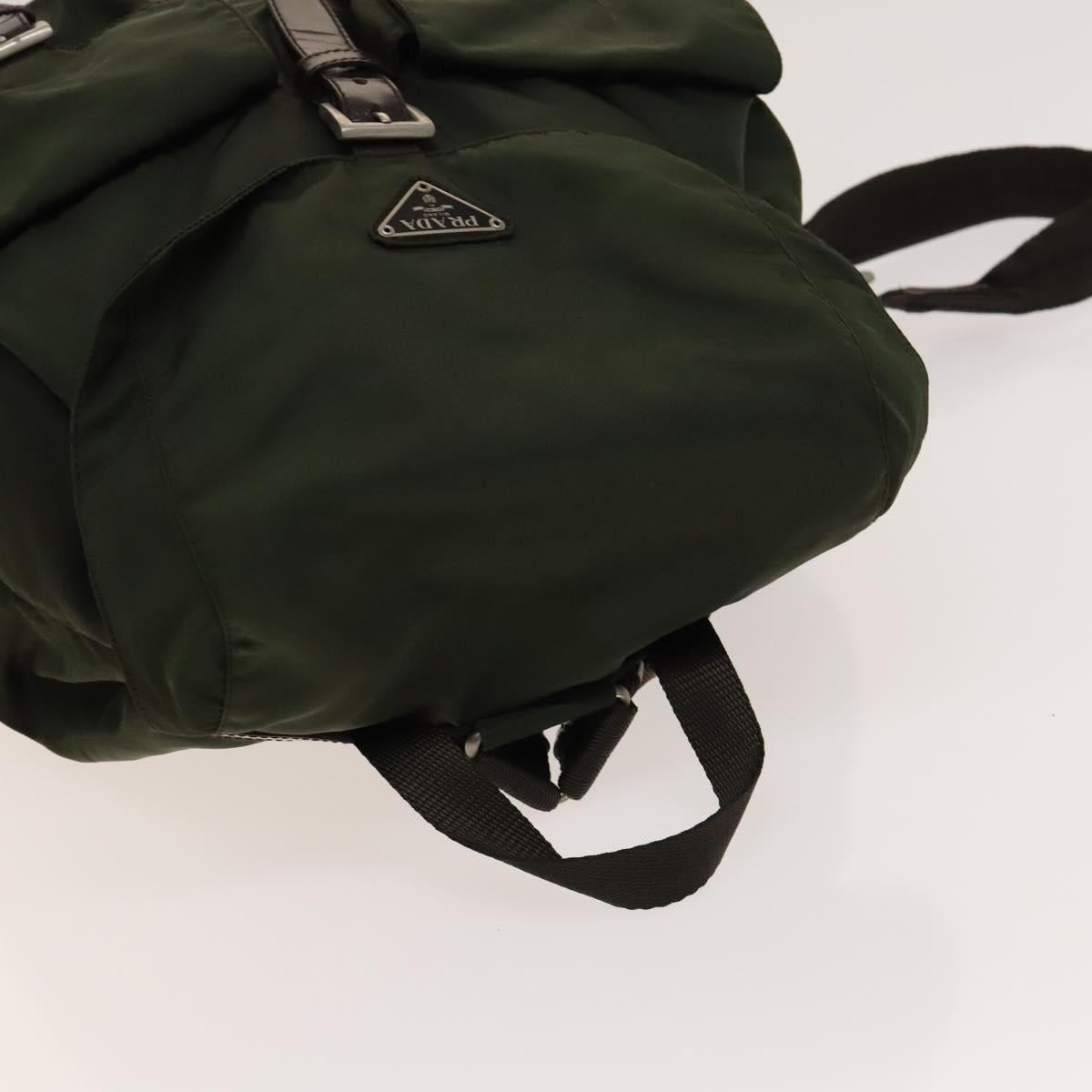 PRADA Backpack Nylon Khaki Silver Auth ki5908
