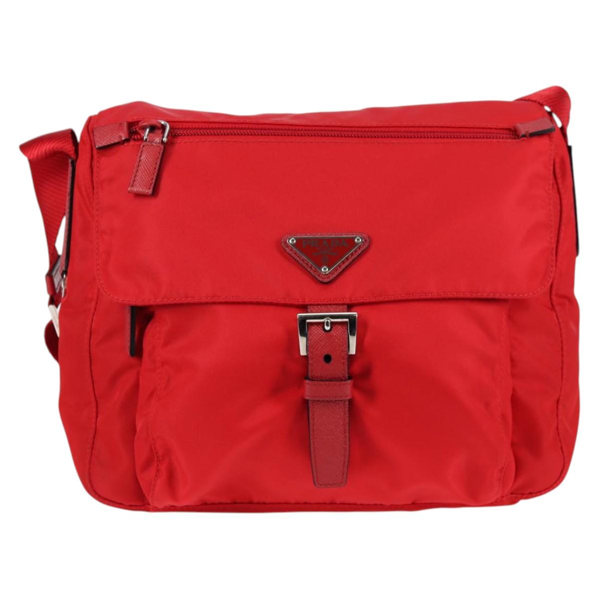 PRADA Shoulder Bag Nylon Red Silver Auth ki5917A