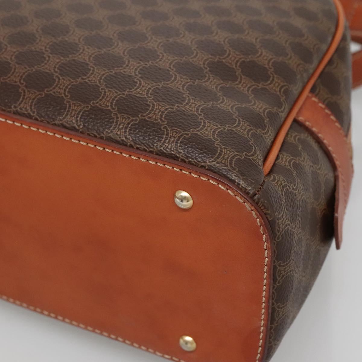 CELINE Macadam Canvas Hand Bag PVC Leather Brown Gold Auth ki5919