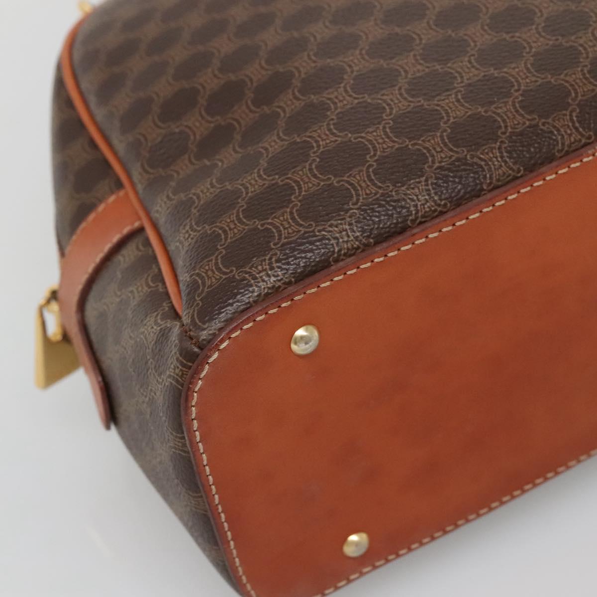 CELINE Macadam Canvas Hand Bag PVC Leather Brown Gold Auth ki5919