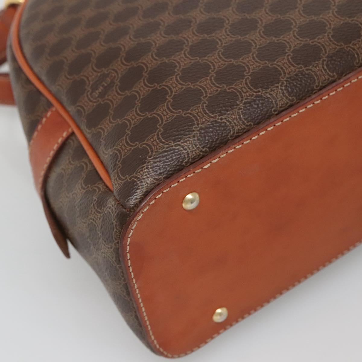 CELINE Macadam Canvas Hand Bag PVC Leather Brown Gold Auth ki5919