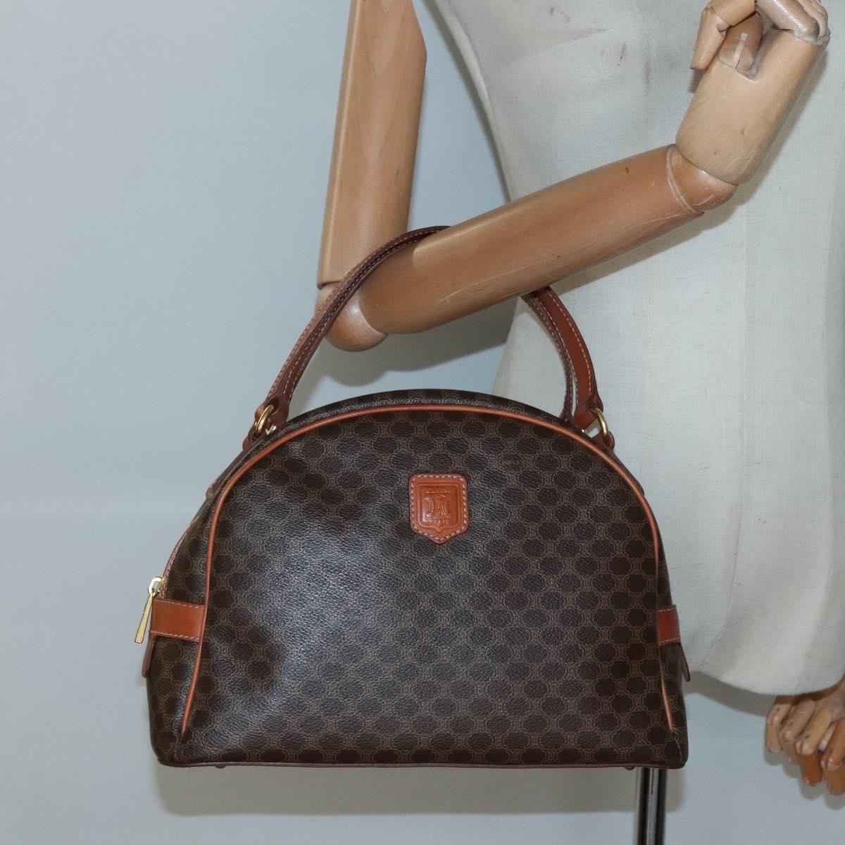 CELINE Macadam Canvas Hand Bag PVC Leather Brown Gold Auth ki5919