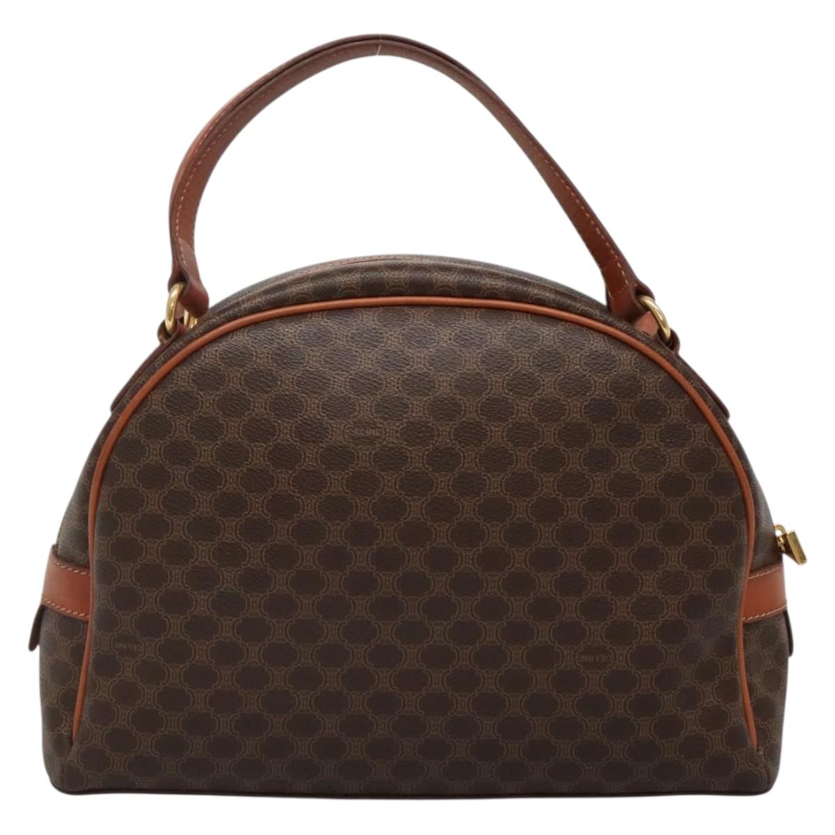 CELINE Macadam Canvas Hand Bag PVC Leather Brown Gold Auth ki5919