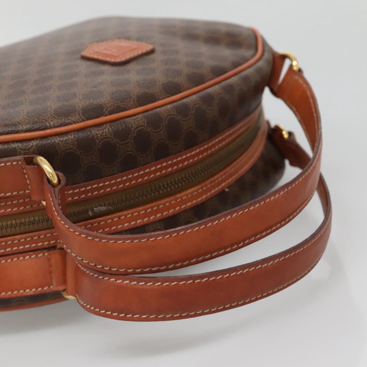 CELINE Macadam Canvas Hand Bag PVC Leather Brown Gold Auth ki5919