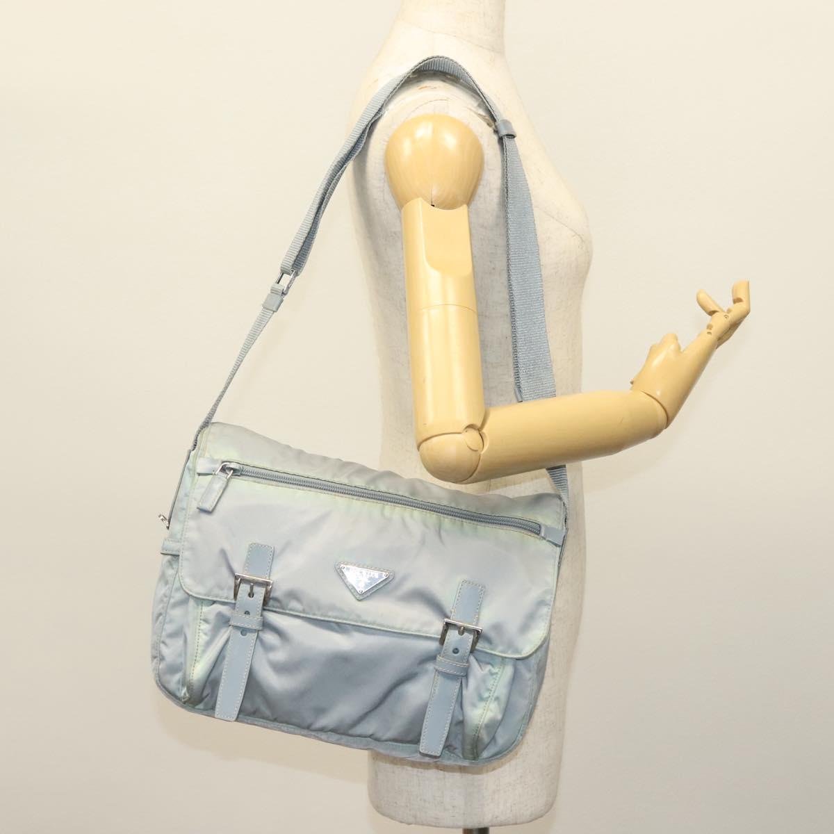 PRADA Shoulder Bag Nylon Light Blue Silver Auth ki5926