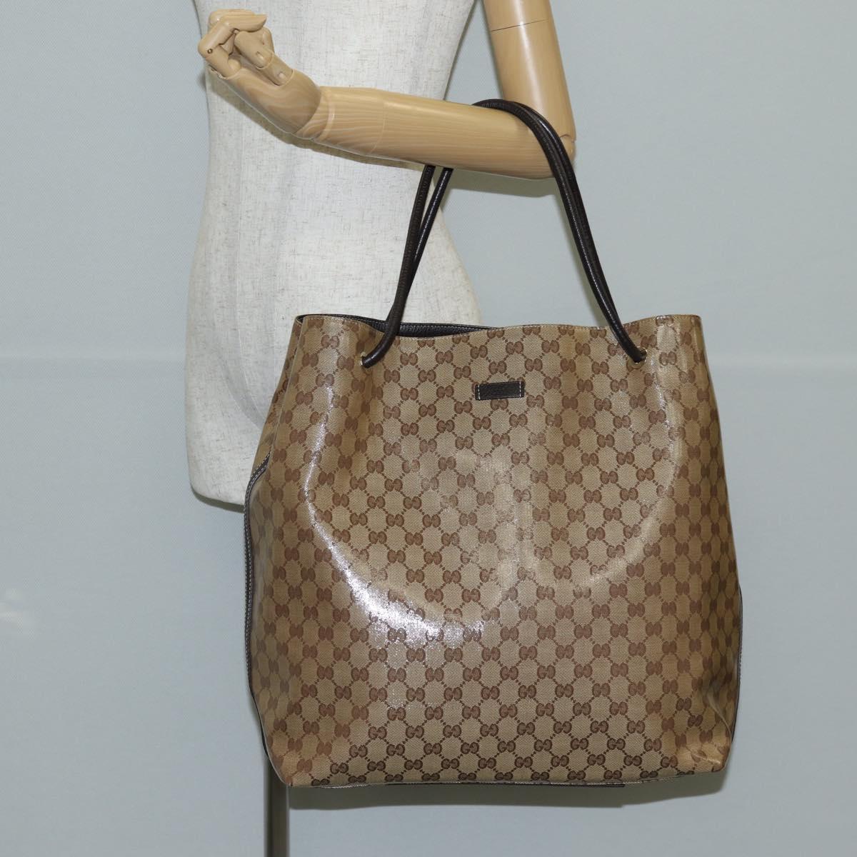 GUCCI GG Crystal Tote Bag Coated Canvas Beige 152274 Auth ki5933A