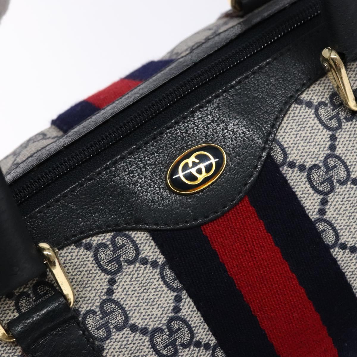 GUCCI GG Supreme Sherry Line Boston Bag PVC Navy Gold Auth ki5935