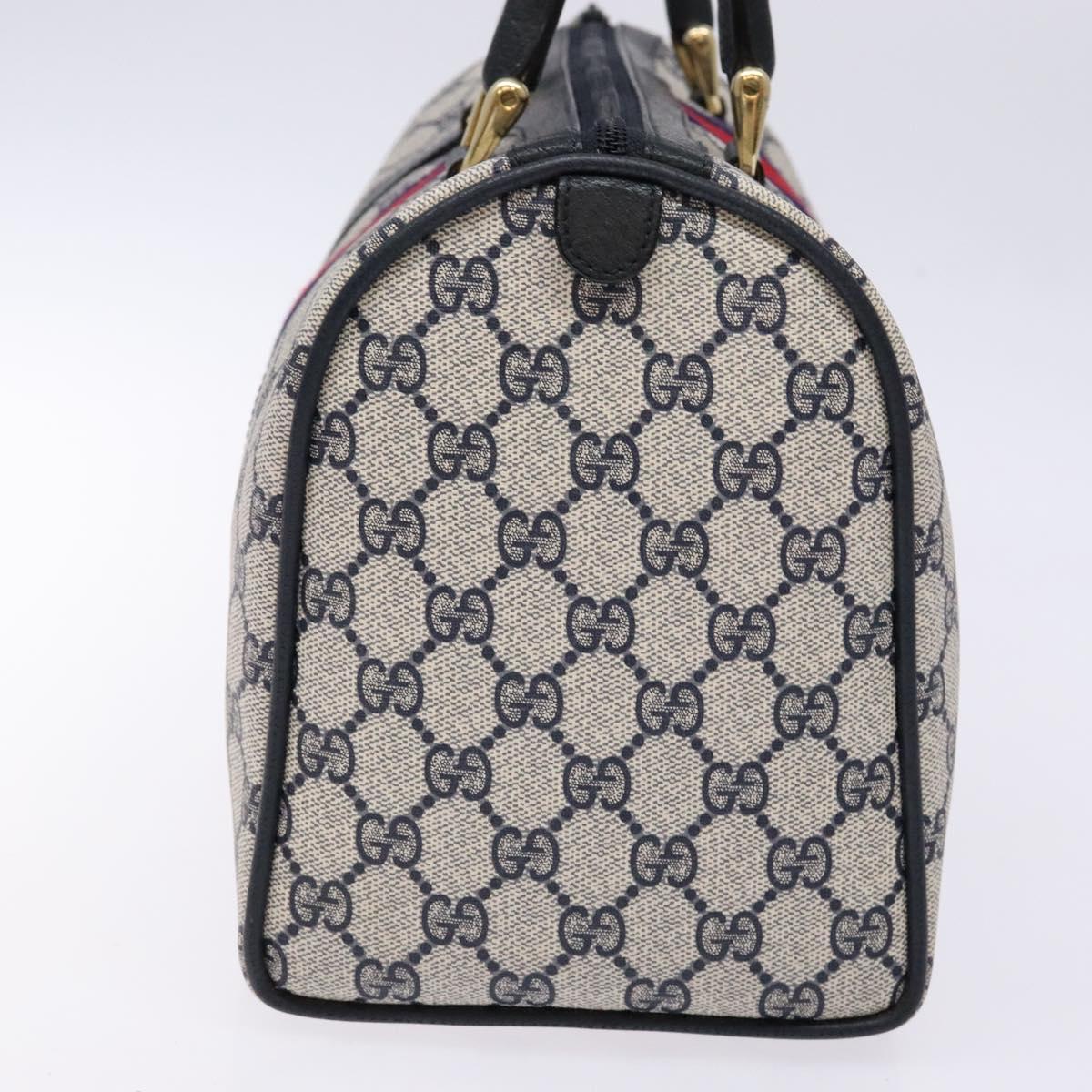 GUCCI GG Supreme Sherry Line Boston Bag PVC Navy Gold Auth ki5935