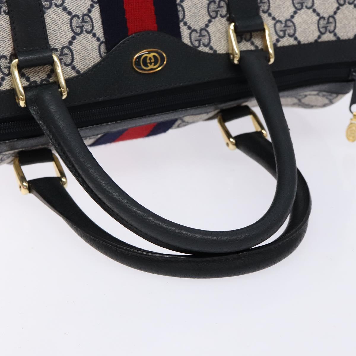 GUCCI GG Supreme Sherry Line Boston Bag PVC Navy Gold Auth ki5935